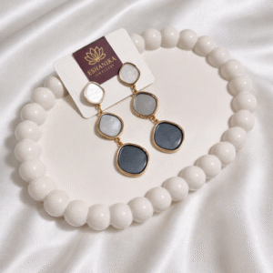 Elegant Dual-Tone Geometric Drop Earrings by Eshanika Jewellery