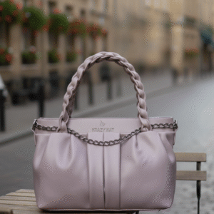 Lilac Krazy Kat Pleated Handbag with Braided Handle and Chain Accent