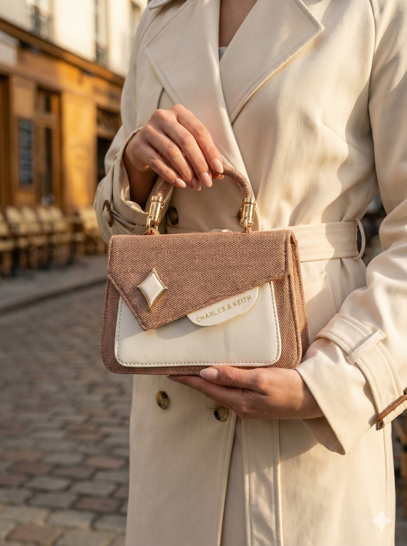 Premium Peach Textured Handbag with Designer Flap & Gold Hardware - Image 2