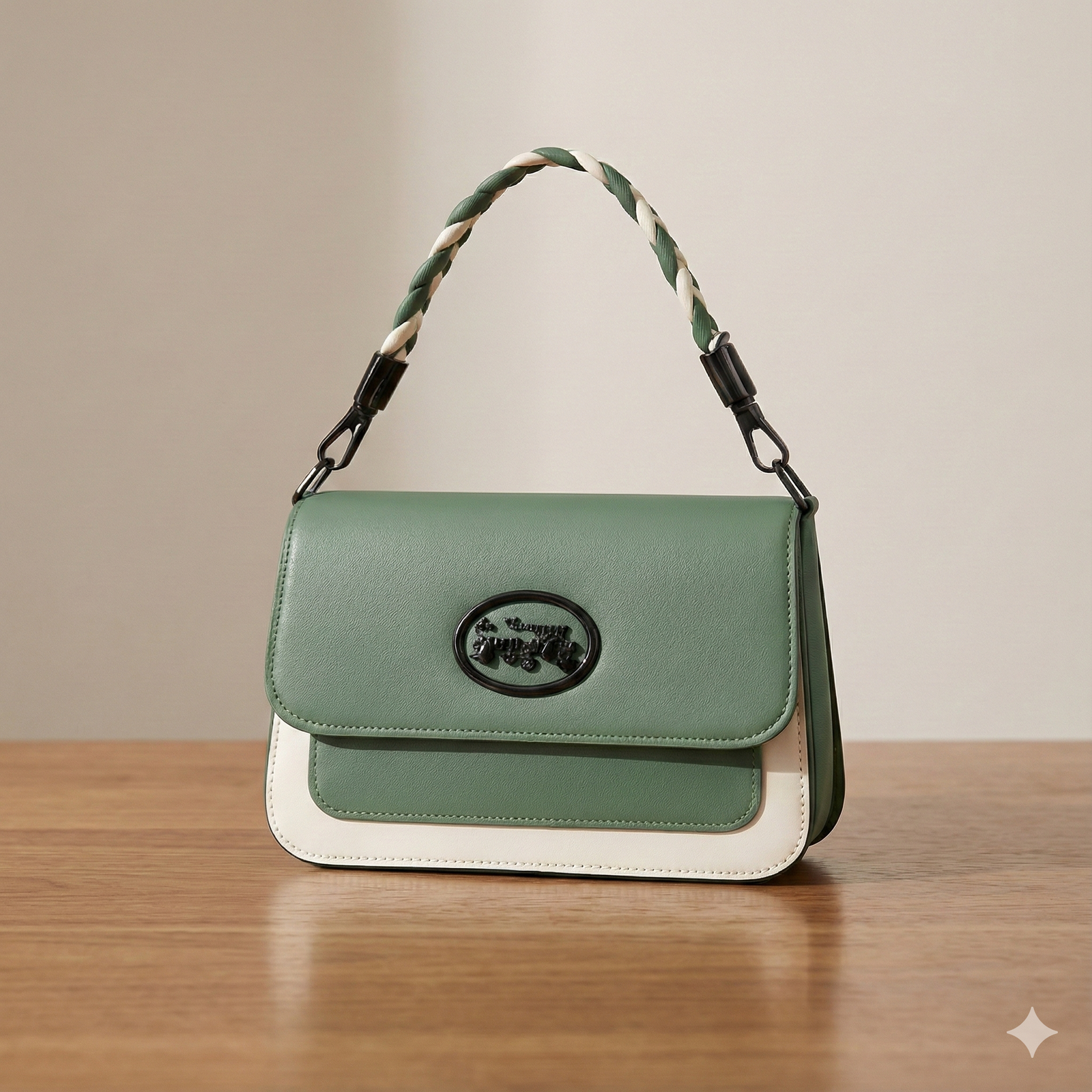 Stylish Two-Tone Crossbody Handbag with Braided Handle