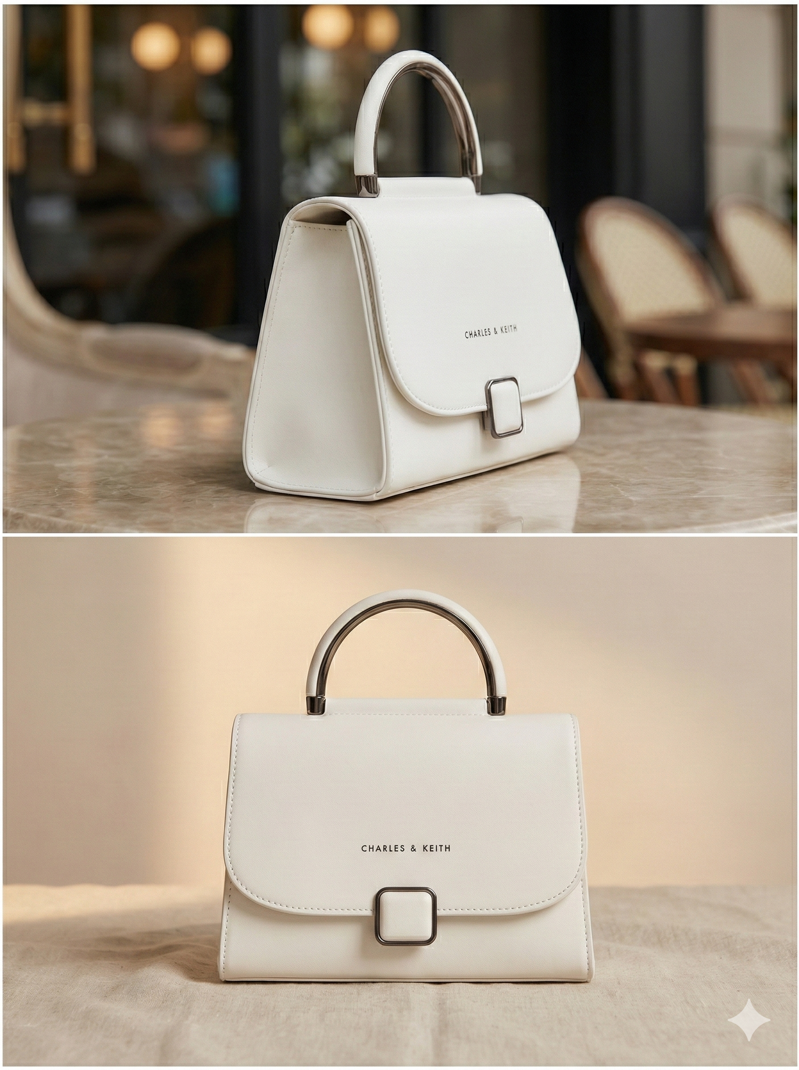 Classic White Charles & Keith Metal Handle Handbag - Image 4