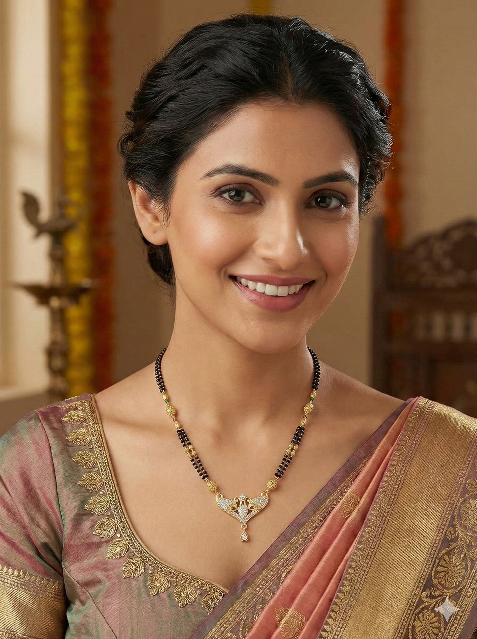 Royal Double-Chain Designer Mangalsutra with Intricate Gold & Diamond Pendant