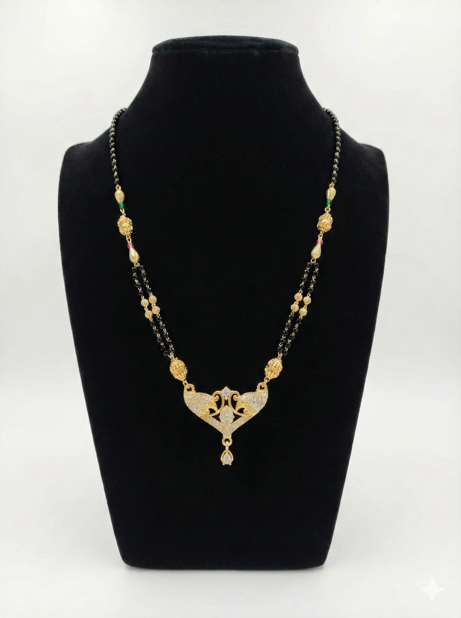 Royal Double-Chain Designer Mangalsutra with Intricate Gold & Diamond Pendant - Image 2