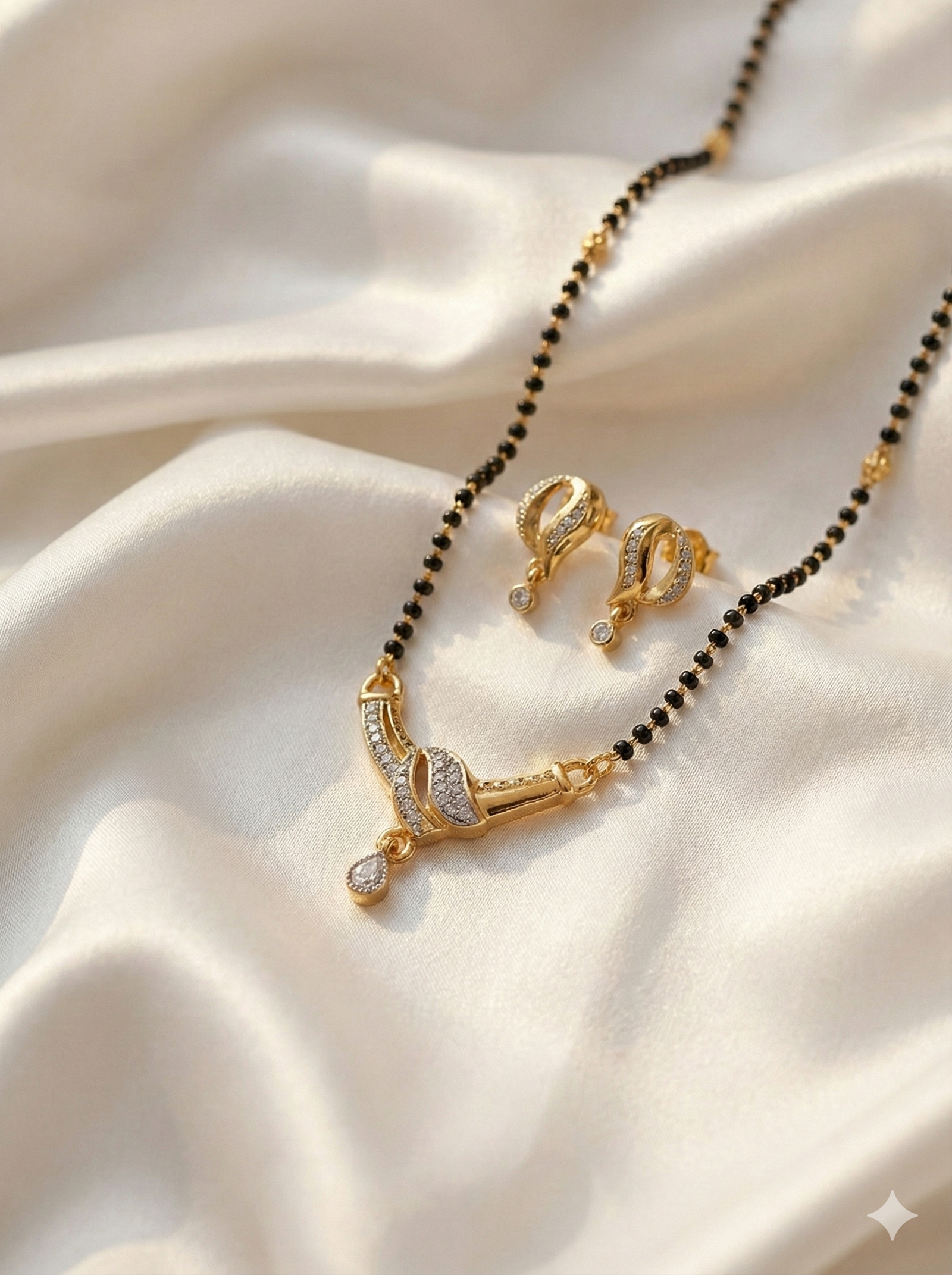 Designer Gold Plated Mangalsutra with Matching Earrings Set