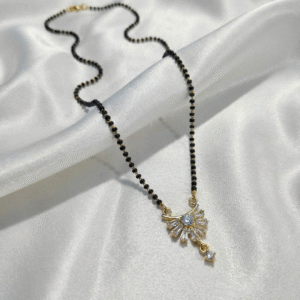 Elegant Sunburst Diamond Mangalsutra with Gold-Tone Pendant