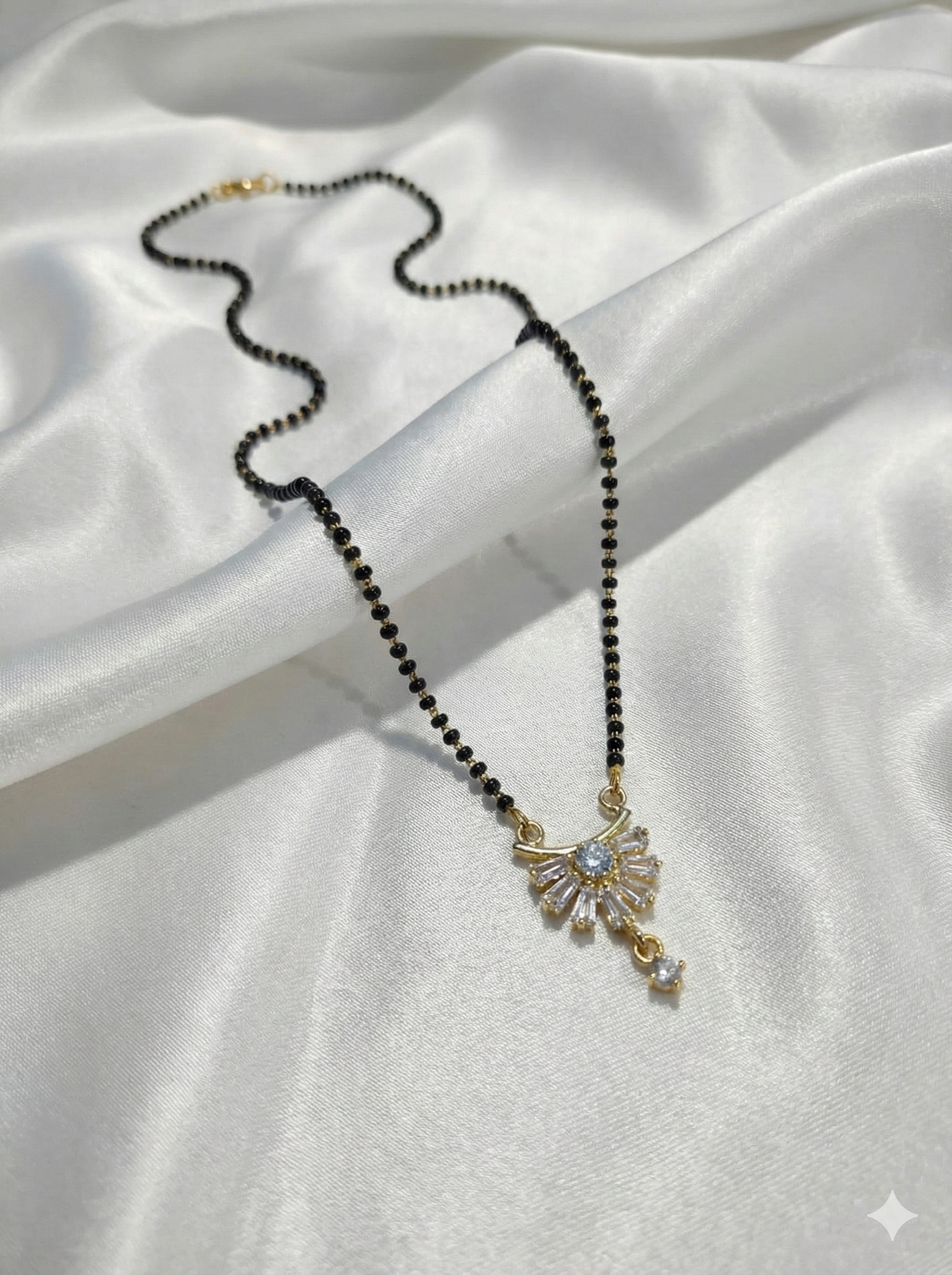 Elegant Sunburst Diamond Mangalsutra with Gold-Tone Pendant