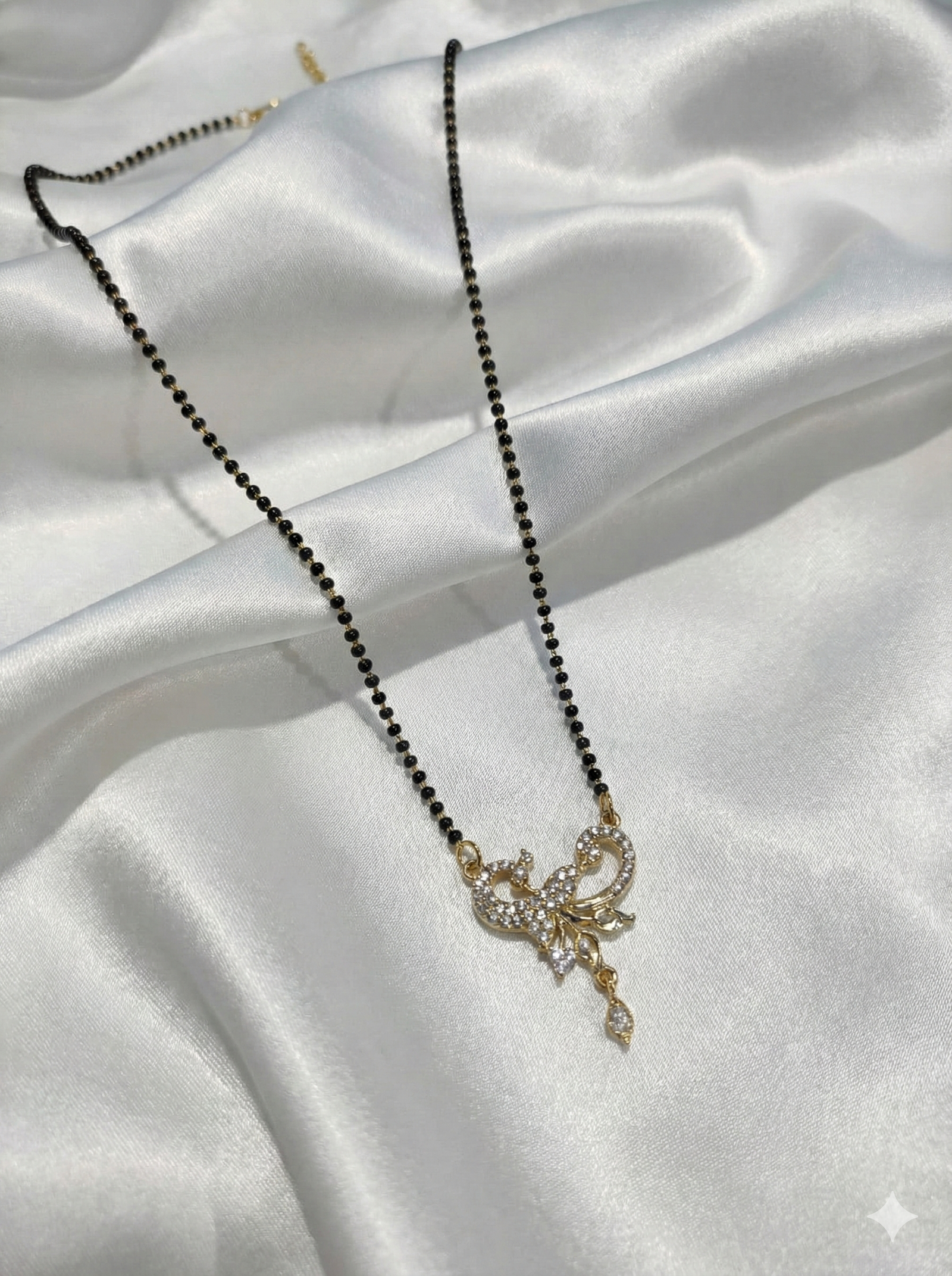 Elegant Peacock-Style Diamond Mangalsutra with Gold-Tone Pendant