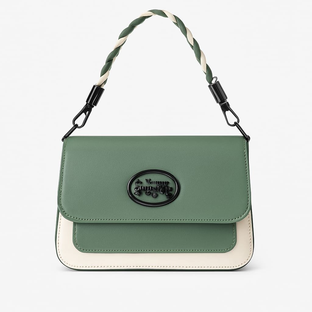 Stylish Two-Tone Crossbody Handbag with Braided Handle - Image 3