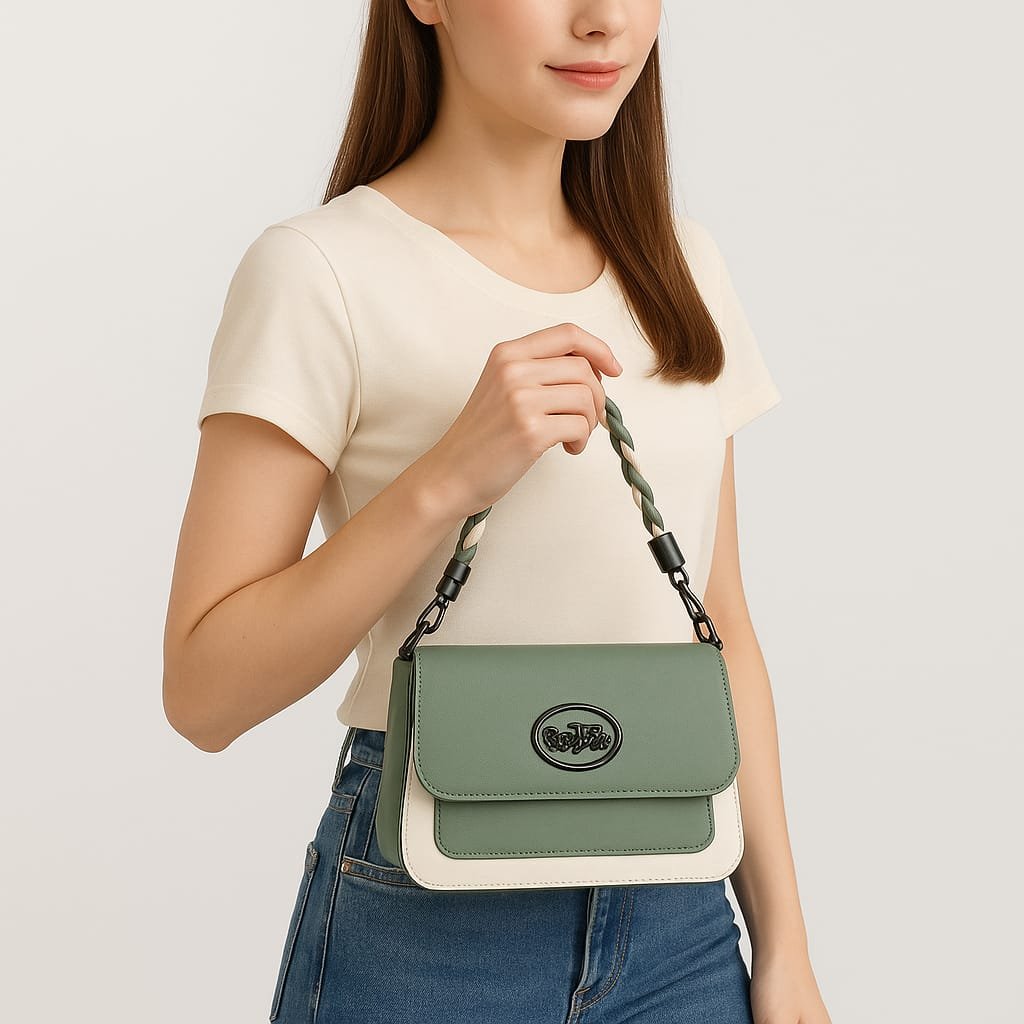 Stylish Two-Tone Crossbody Handbag with Braided Handle - Image 2