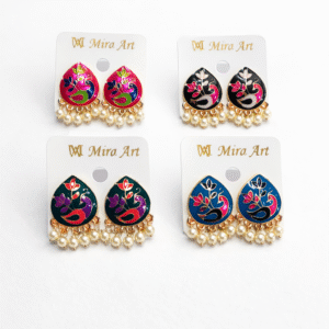 Meenakari Peacock Pearl Drop Earrings Pack of 4 for Women | Mira Art