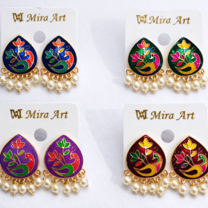 Meenakari Peacock Pearl Drop Earrings Pack of 4 for Women | Mira Art