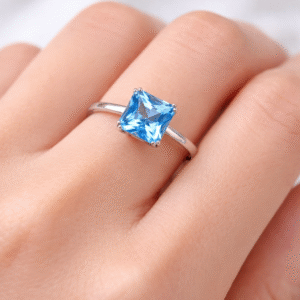 Blue Square Stone Anti Tarnish Silver Ring for Women | Premium Shine & Modern Design