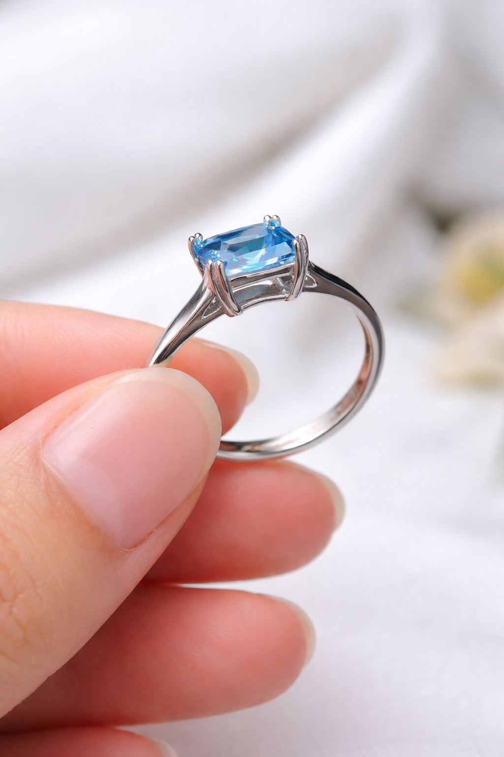 Blue Square Stone Anti Tarnish Silver Ring for Women | Premium Shine & Modern Design - Image 2