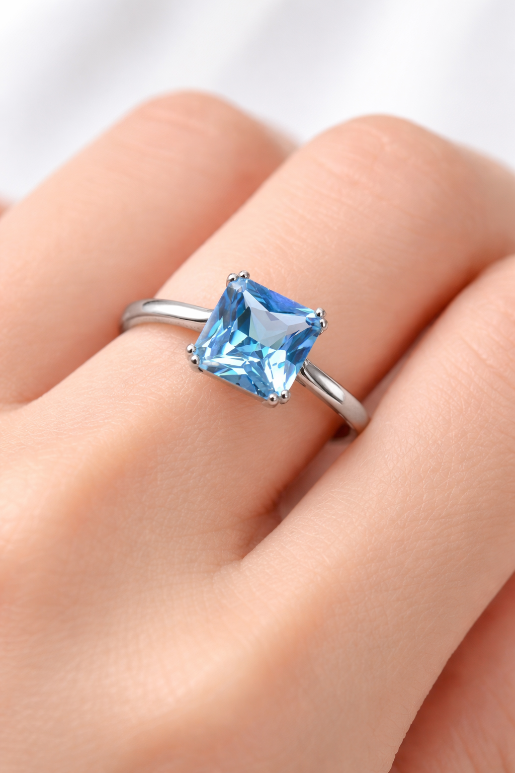 Blue Square Stone Anti Tarnish Silver Ring for Women | Premium Shine & Modern Design - Image 3