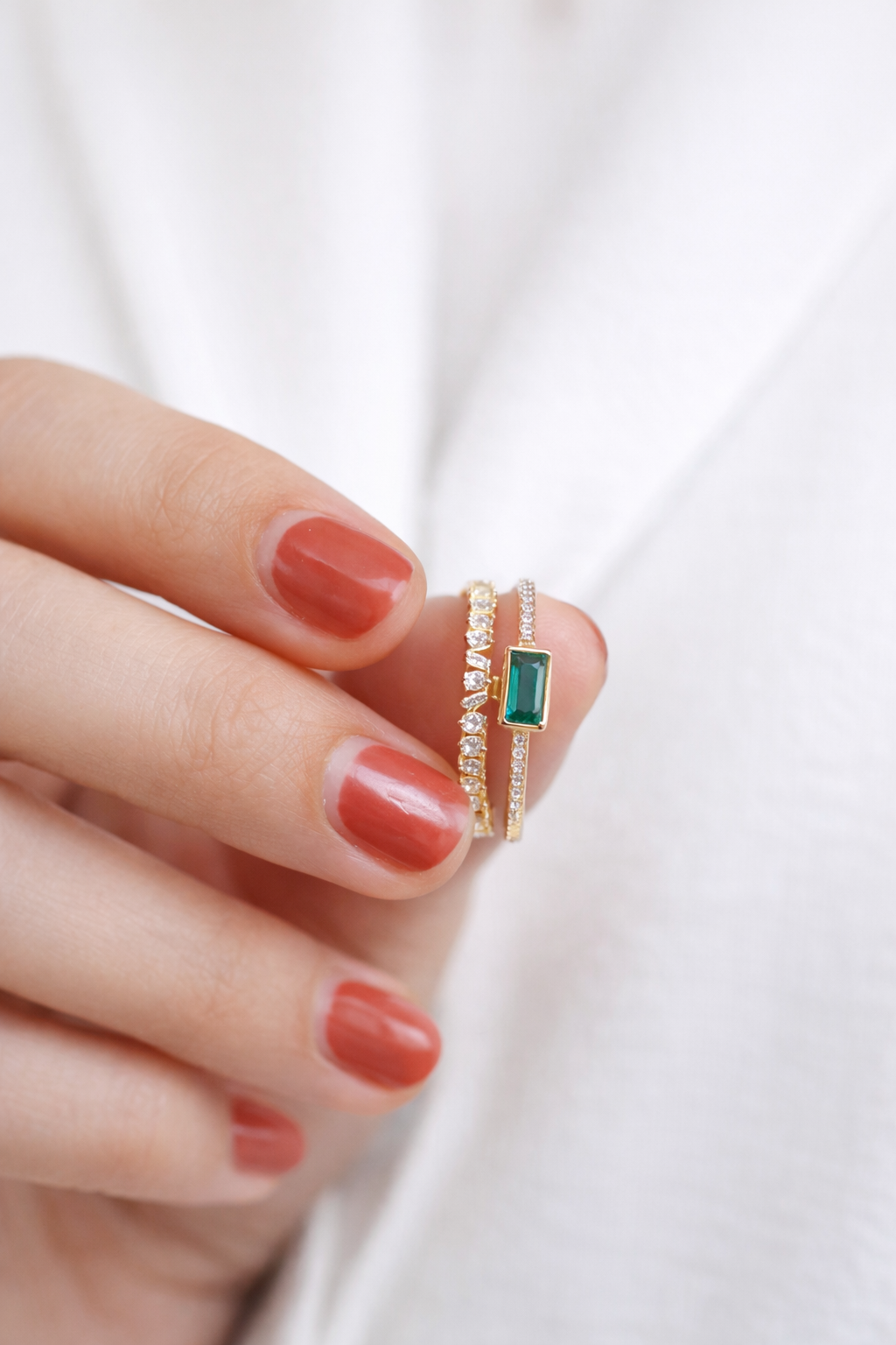 Anti-Tarnish Gold Finish Adjustable Ring with Green Stone | Minimal Stacking Ring for Women