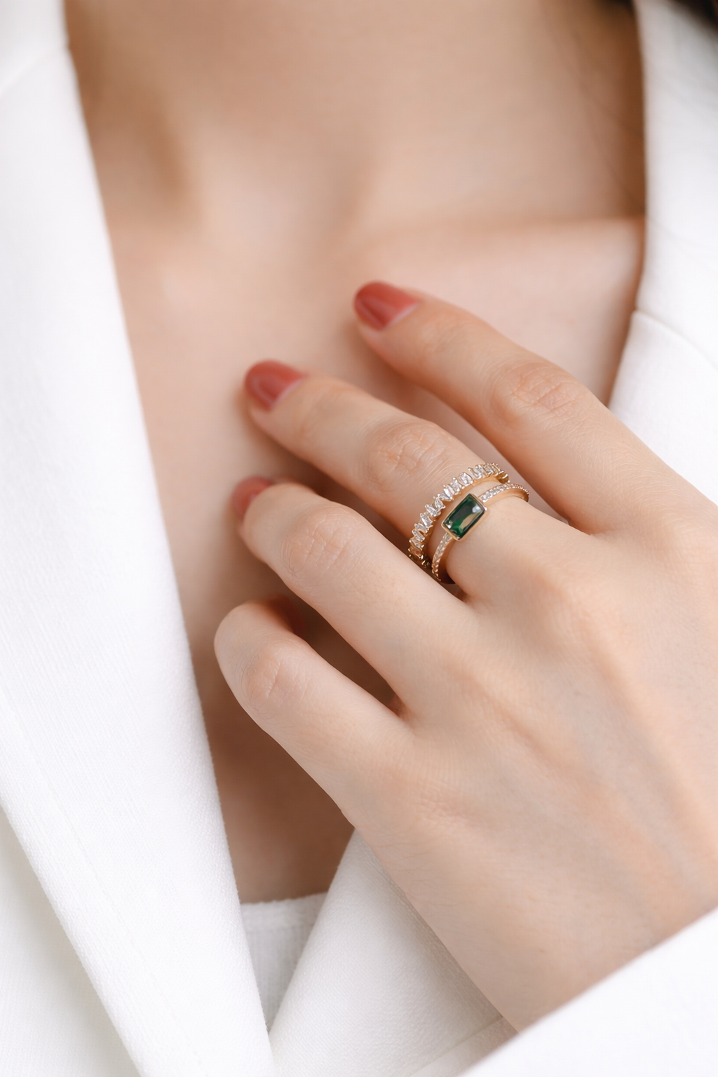 Anti-Tarnish Gold Finish Adjustable Ring with Green Stone | Minimal Stacking Ring for Women - Image 3