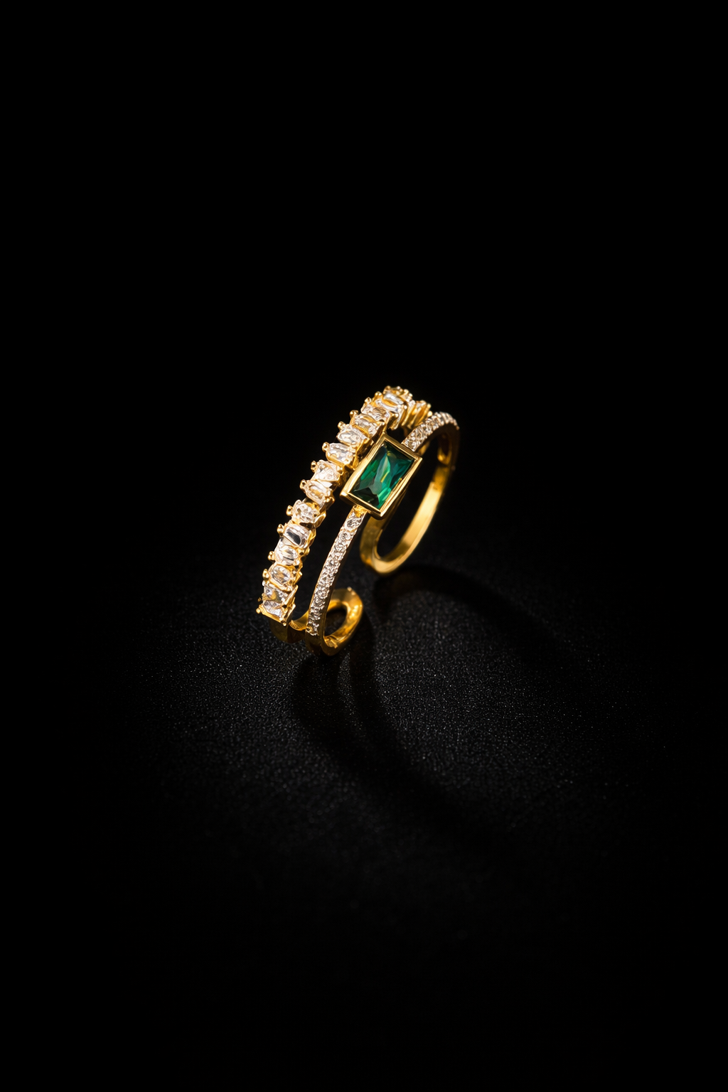 Anti-Tarnish Gold Finish Adjustable Ring with Green Stone | Minimal Stacking Ring for Women - Image 4