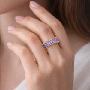 Anti Tarnish Gold Plated Purple Stone Adjustable Ring for Women | Valentine Gift Ring