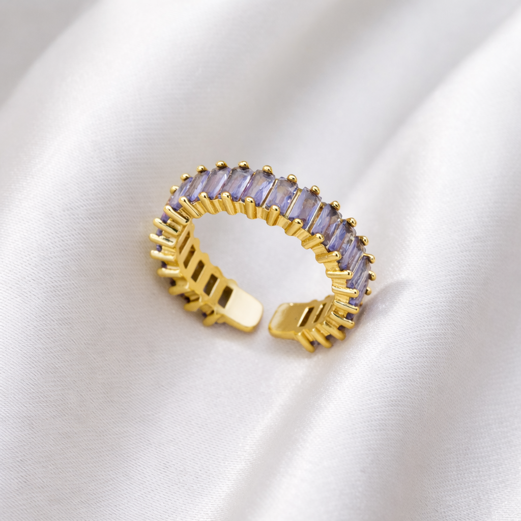 Anti Tarnish Gold Plated Purple Stone Adjustable Ring for Women | Valentine Gift Ring - Image 2