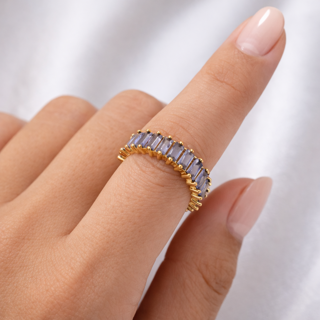 Anti Tarnish Gold Plated Purple Stone Adjustable Ring for Women | Valentine Gift Ring - Image 3