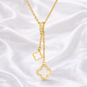 Gold Tone Clover Pendant Chain Necklace for Women | Trendy Designer Jewellery