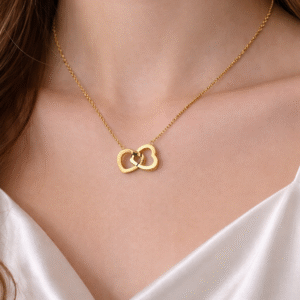 Gold Double Heart Necklace Chain for Women | Elegant Interlocking Hearts Pendant | Anti Tarnish Jewellery | Romantic Gift for Her