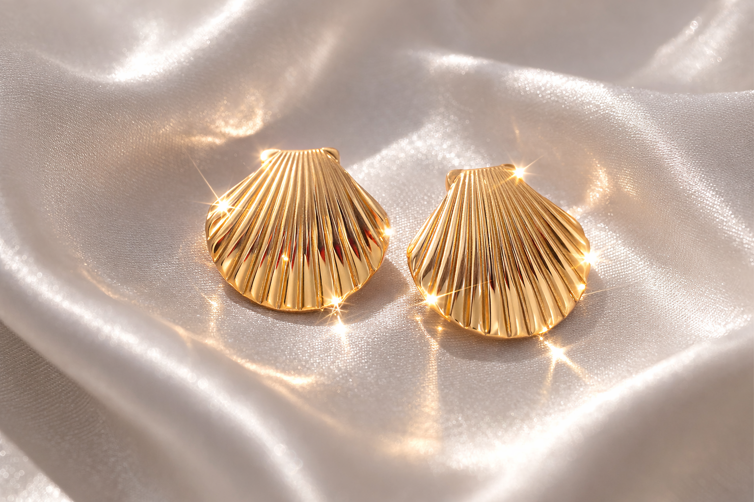 Gold Shell Stud Earrings for Women | Anti Tarnish Gold Plated Seashell Design - Image 2