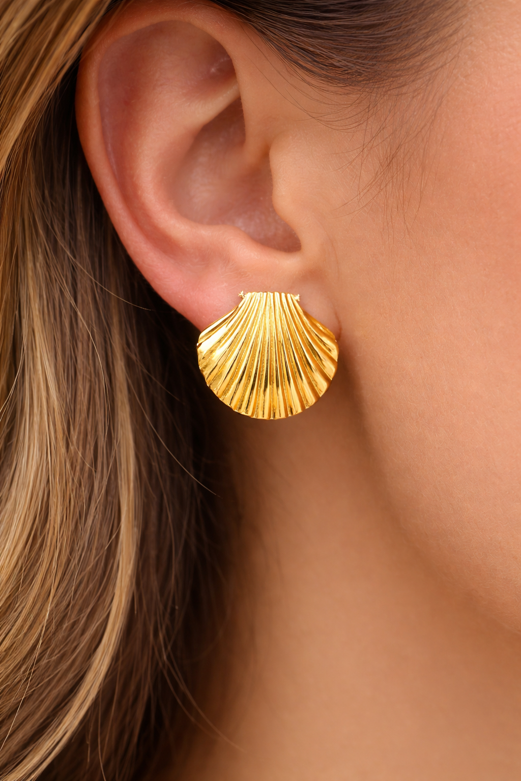 Gold Shell Stud Earrings for Women | Anti Tarnish Gold Plated Seashell Design - Image 3
