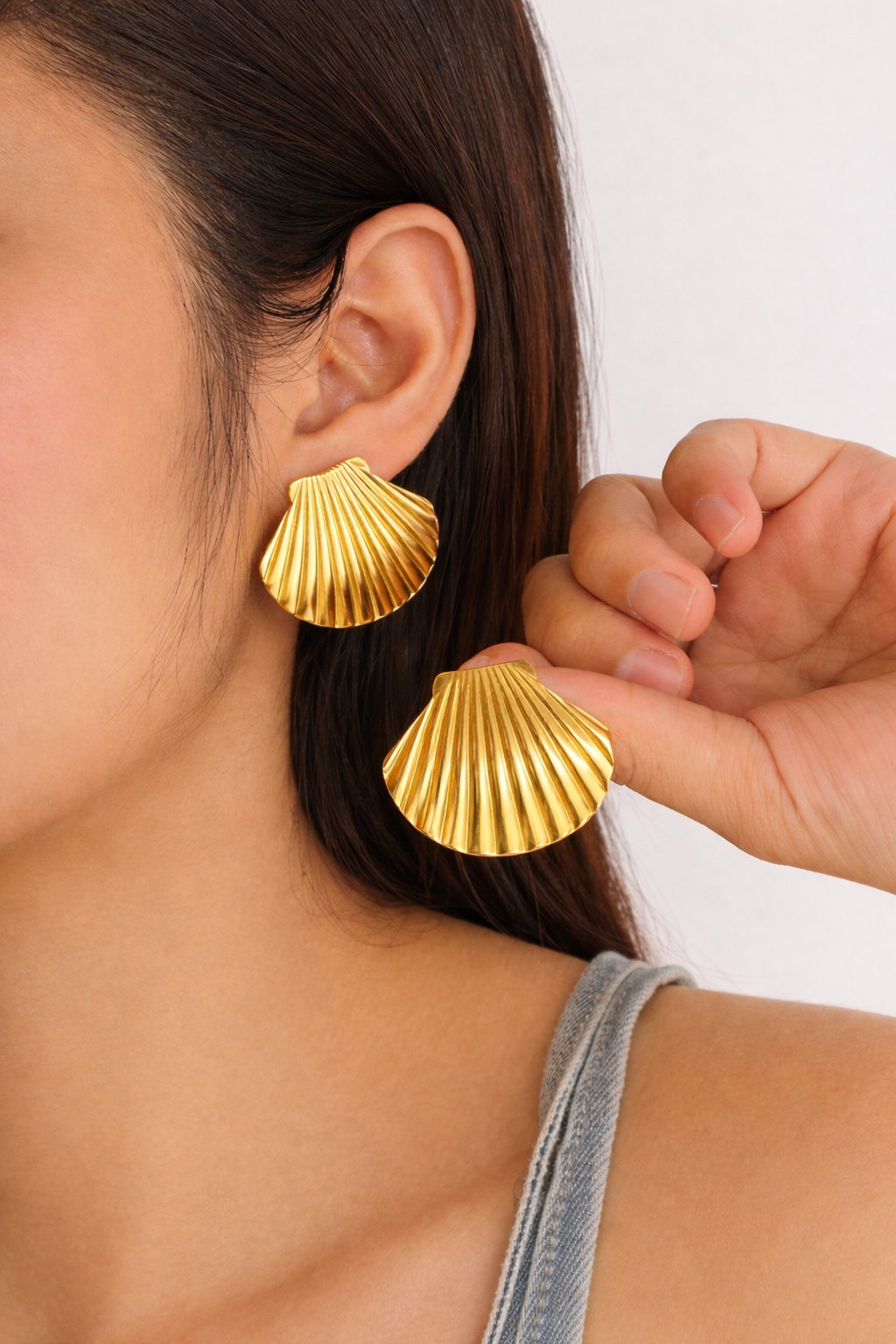 Gold Shell Stud Earrings for Women | Anti Tarnish Gold Plated Seashell Design - Image 4