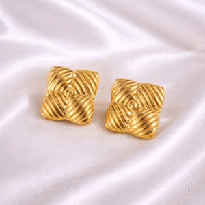 18K Gold Plated Square Spiral Earrings for Women | Designer Statement Party Wear Earrings