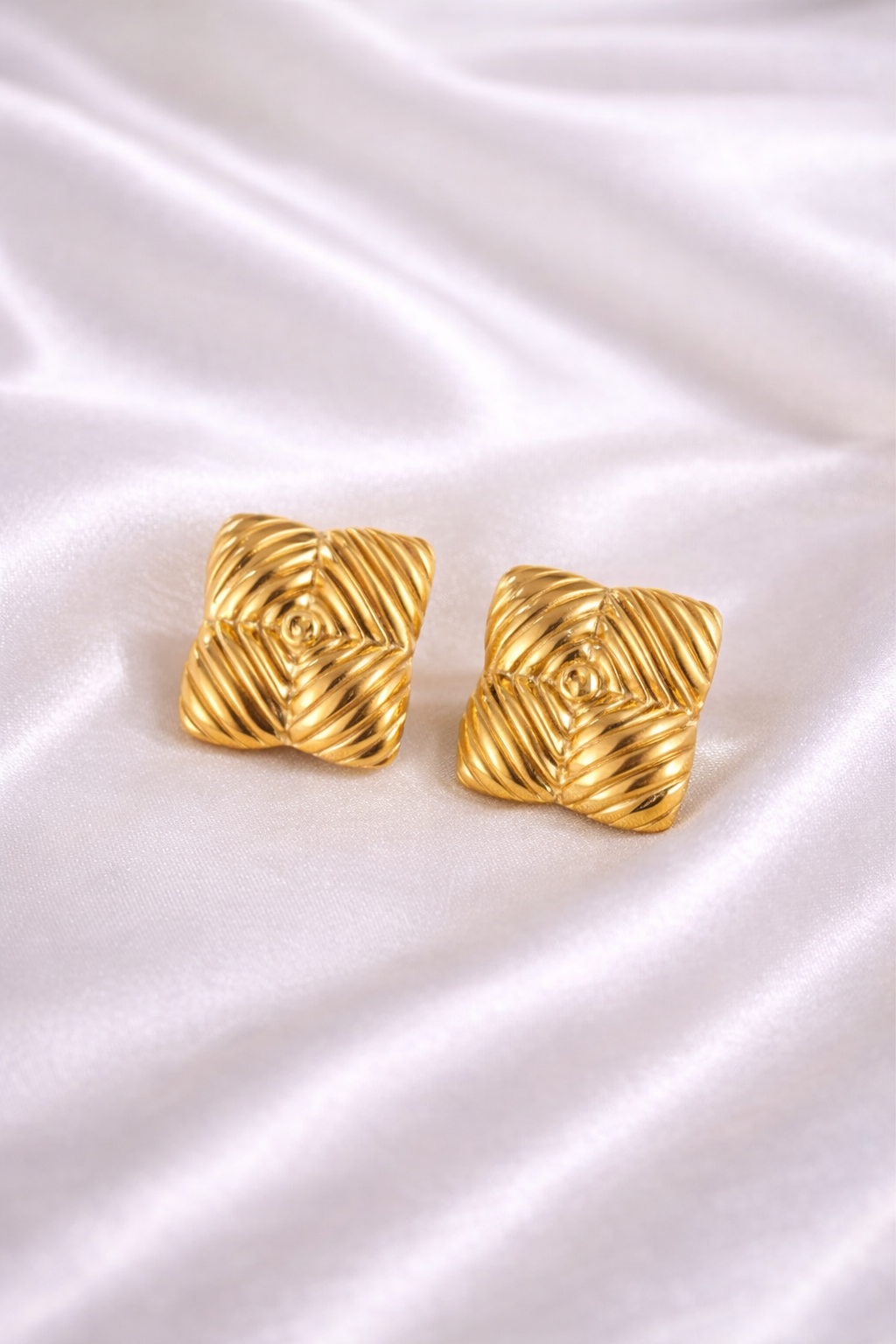 18K Gold Plated Square Spiral Earrings for Women | Designer Statement Party Wear Earrings