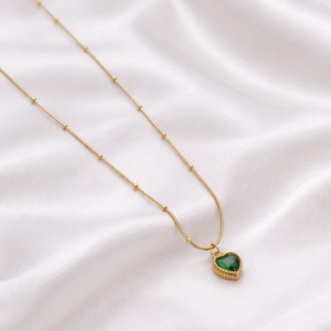 Anti Tarnish Green Heart Chain Necklace for Women