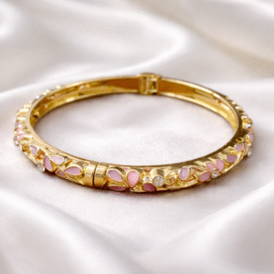 Anti Tarnish Gold Plated Pink Enamel Bangle for Women | Floral Kada