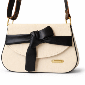 Elegant Cream Crossbody Bag for Women with Black Bow | Designer Strap Sling Bag | Stylish Ladies Handbag