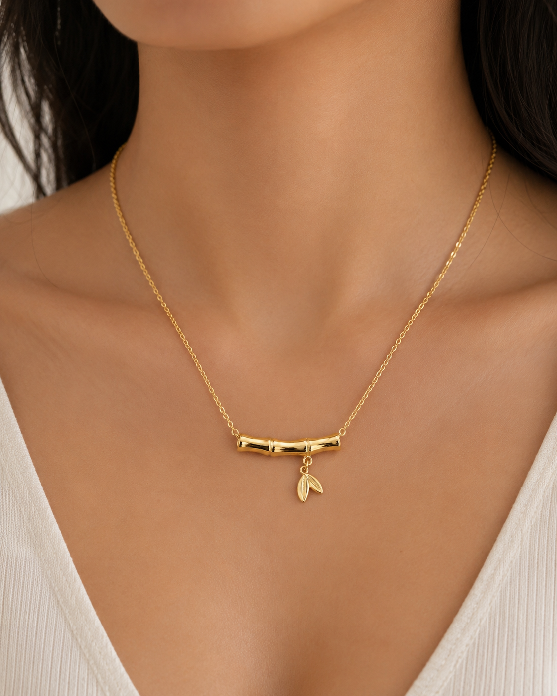 Anti Tarnish Bamboo Chain Necklace for Women & Girls | Stainless Steel Waterproof Bamboo Link Chain | Trendy Everyday Jewelry - Image 2
