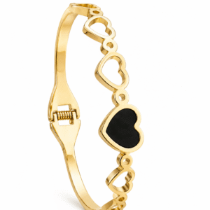 Anti Tarnish Black Heart Stone Bracelet for Women | Elegant Adjustable Stainless Steel Bracelet