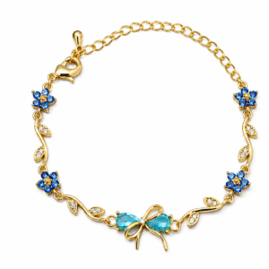 Blue Bow Tulip Bracelet for Women & Girls | Elegant Floral Charm Bracelet | Korean Style Adjustable Bracelet | Cute Aesthetic Jewelry Gift for Her