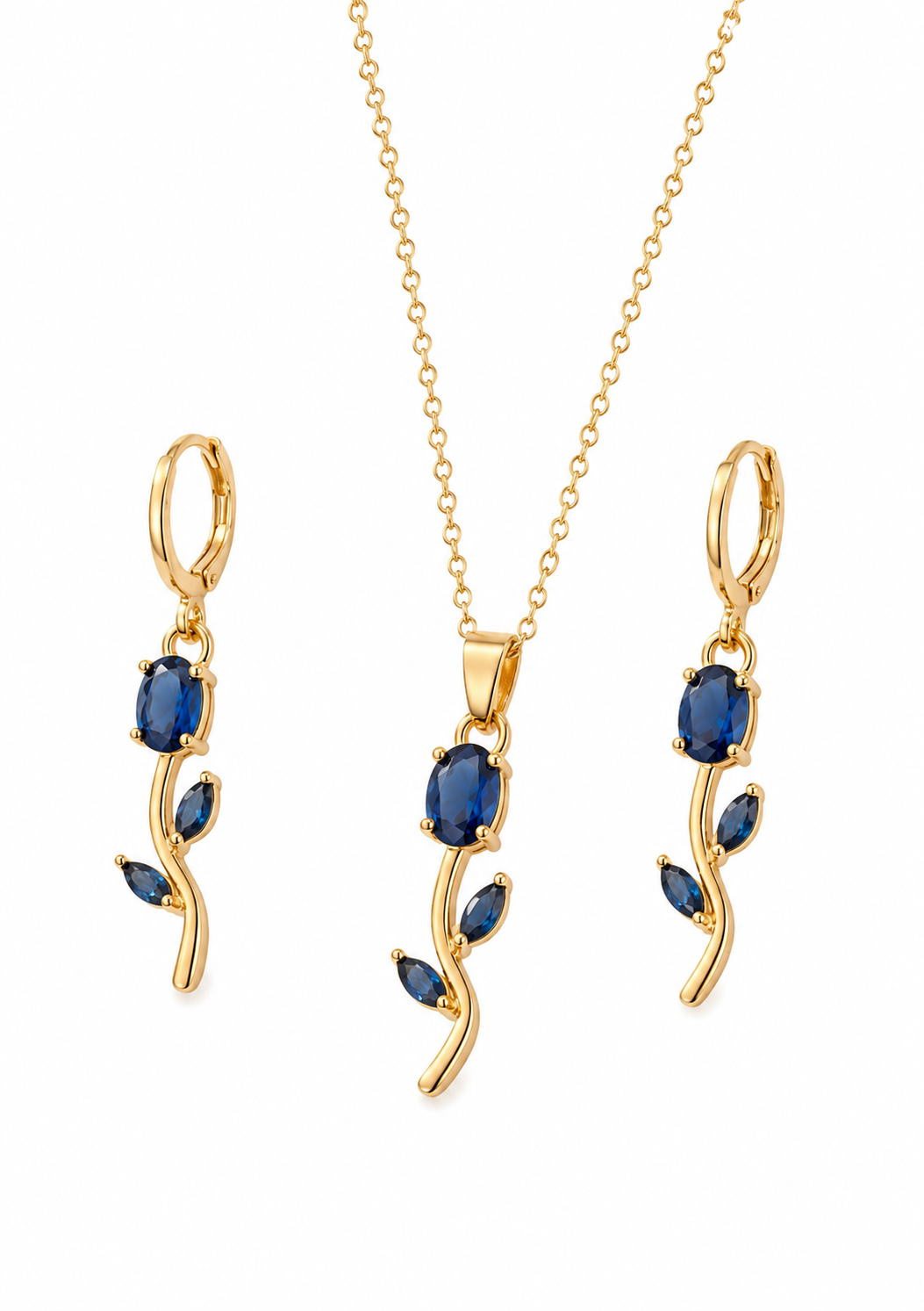 Blue Tulip Chain with Earrings Set for Women | Elegant Floral Pendant Necklace | Trendy Fashion Jewelry Gift for Girls