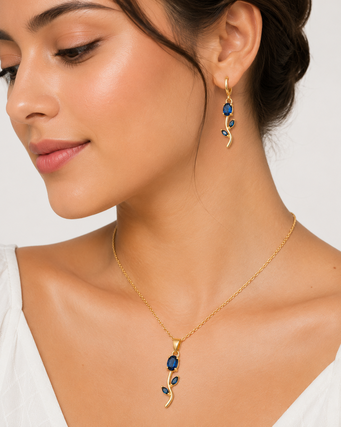 Blue Tulip Chain with Earrings Set for Women | Elegant Floral Pendant Necklace | Trendy Fashion Jewelry Gift for Girls - Image 2