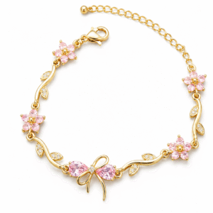 Pink Bow Tulip Bracelet for Women & Girls | Anti Tarnish Stainless Steel Bracelet | Adjustable Korean Style Bow Bracelet | Trendy Fashion Jewelry for Daily Wear, Gifts & Party Wear