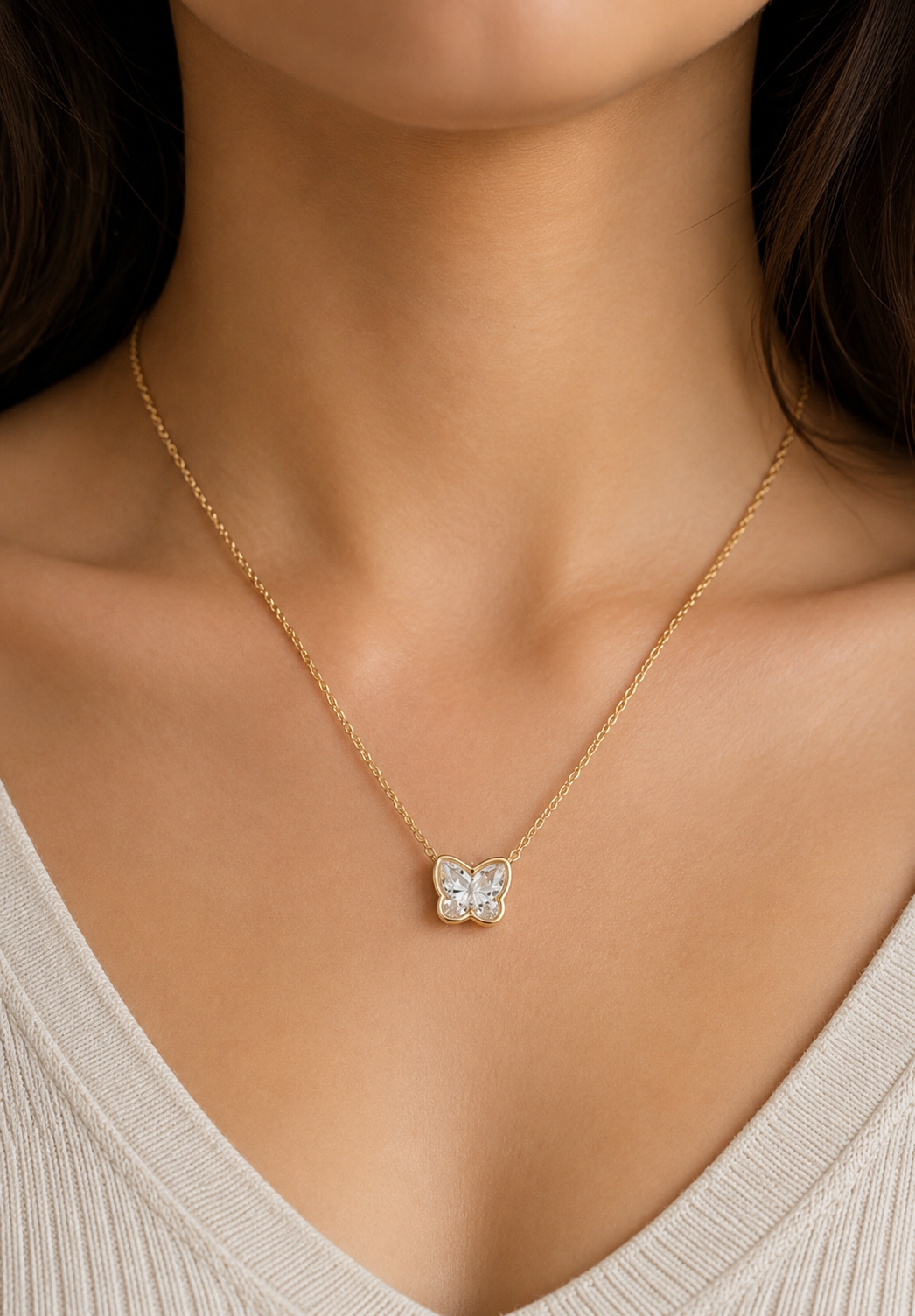 Anti Tarnish Butterfly Stone Chain Necklace for Women | Elegant Stainless Steel Butterfly Pendant | Waterproof & Long Lasting Jewelry