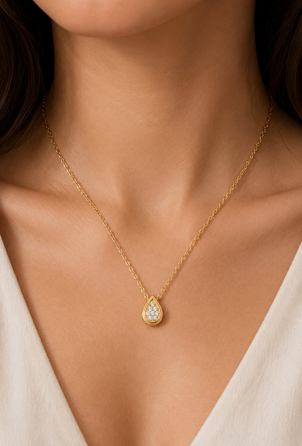 Anti Tarnish Small Drop Stone Chain for Women | Premium Stainless Steel Pendant Necklace | Waterproof, Adjustable & Everyday Wear Jewelry - Image 2