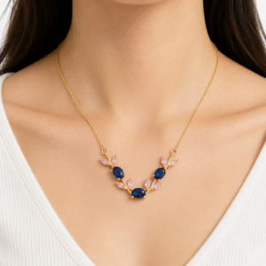 Pink & Blue Tulip Chain Necklace for Women | Floral Pendant Necklace | Elegant Korean Style Jewelry Gift for Girls