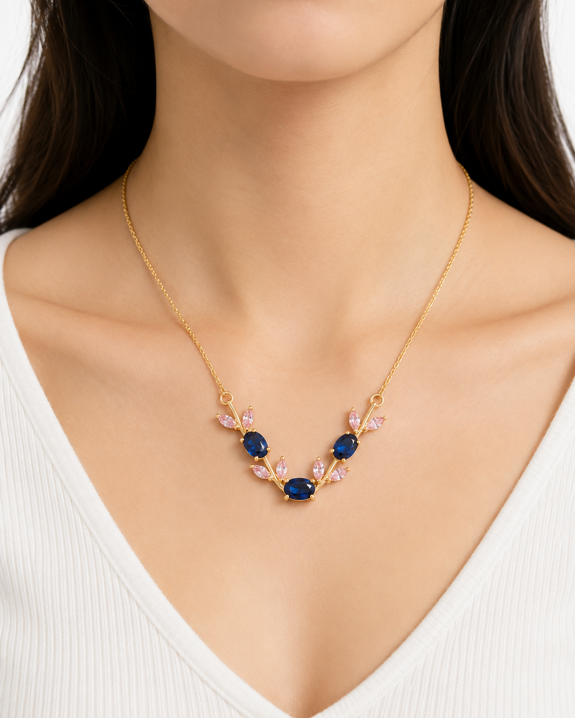 Pink & Blue Tulip Chain Necklace for Women | Floral Pendant Necklace | Elegant Korean Style Jewelry Gift for Girls
