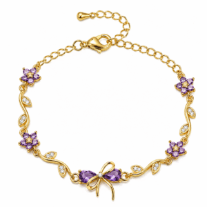 Purple Bow Tulip Bracelet for Women & Girls | Elegant Floral Charm Bracelet | Trendy Korean Style Bow Bracelet | Adjustable Fashion Jewelry Gift