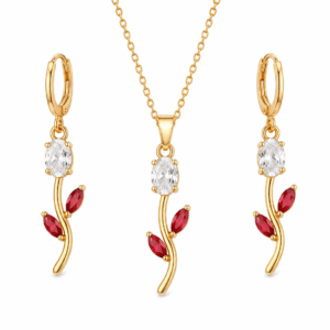 Red Tulip Chain with Earrings Set for Women & Girls | Elegant Floral Pendant Necklace | Trendy Fashion Jewelry Gift