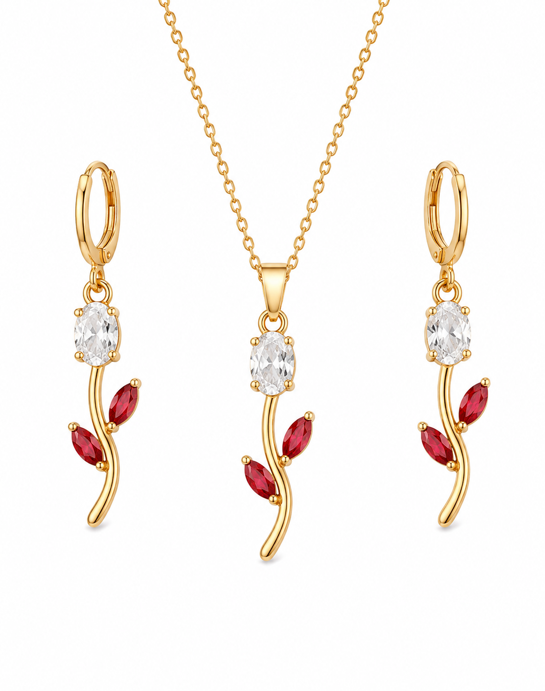 Red Tulip Chain with Earrings Set for Women & Girls | Elegant Floral Pendant Necklace | Trendy Fashion Jewelry Gift