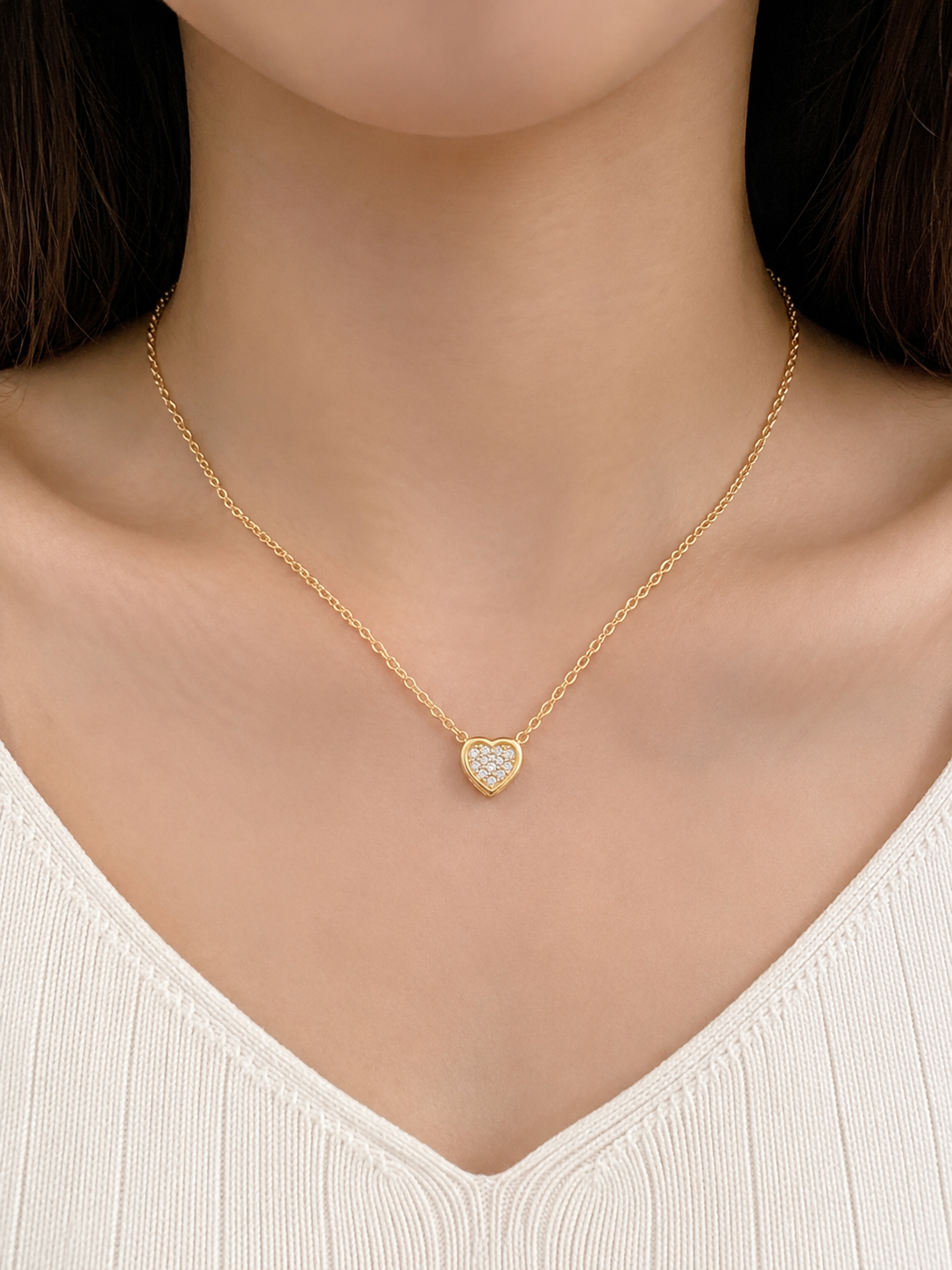 Anti Tarnish Small Stone Heart Chain Necklace for Women | Stainless Steel Heart Pendant | Waterproof & Everyday Wear Jewelry - Image 2