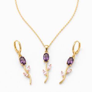 Purple Bow Tulip Chain with Earrings Set for Women & Girls | Elegant Floral Necklace Set | Trendy Korean Style Jewelry Gift