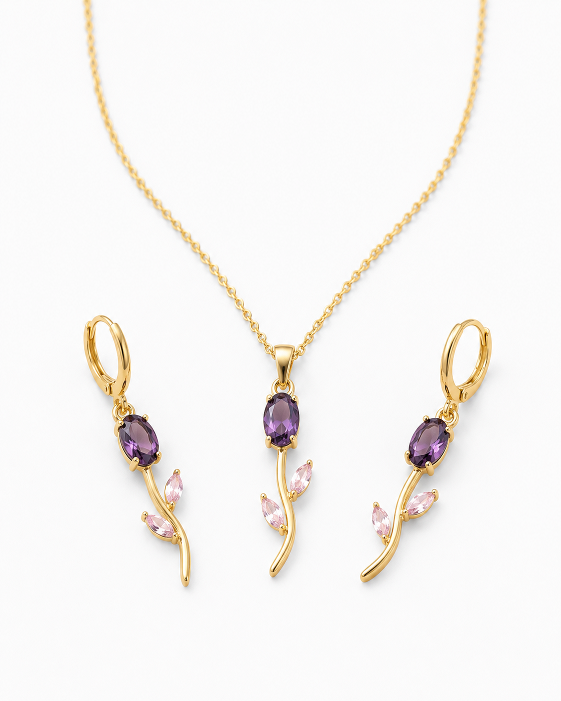 Purple Bow Tulip Chain with Earrings Set for Women & Girls | Elegant Floral Necklace Set | Trendy Korean Style Jewelry Gift